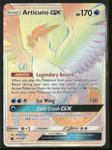 Pokemon Articuno GX 171/168 Secret Celestial Storm Rainbow Rare NM TCG