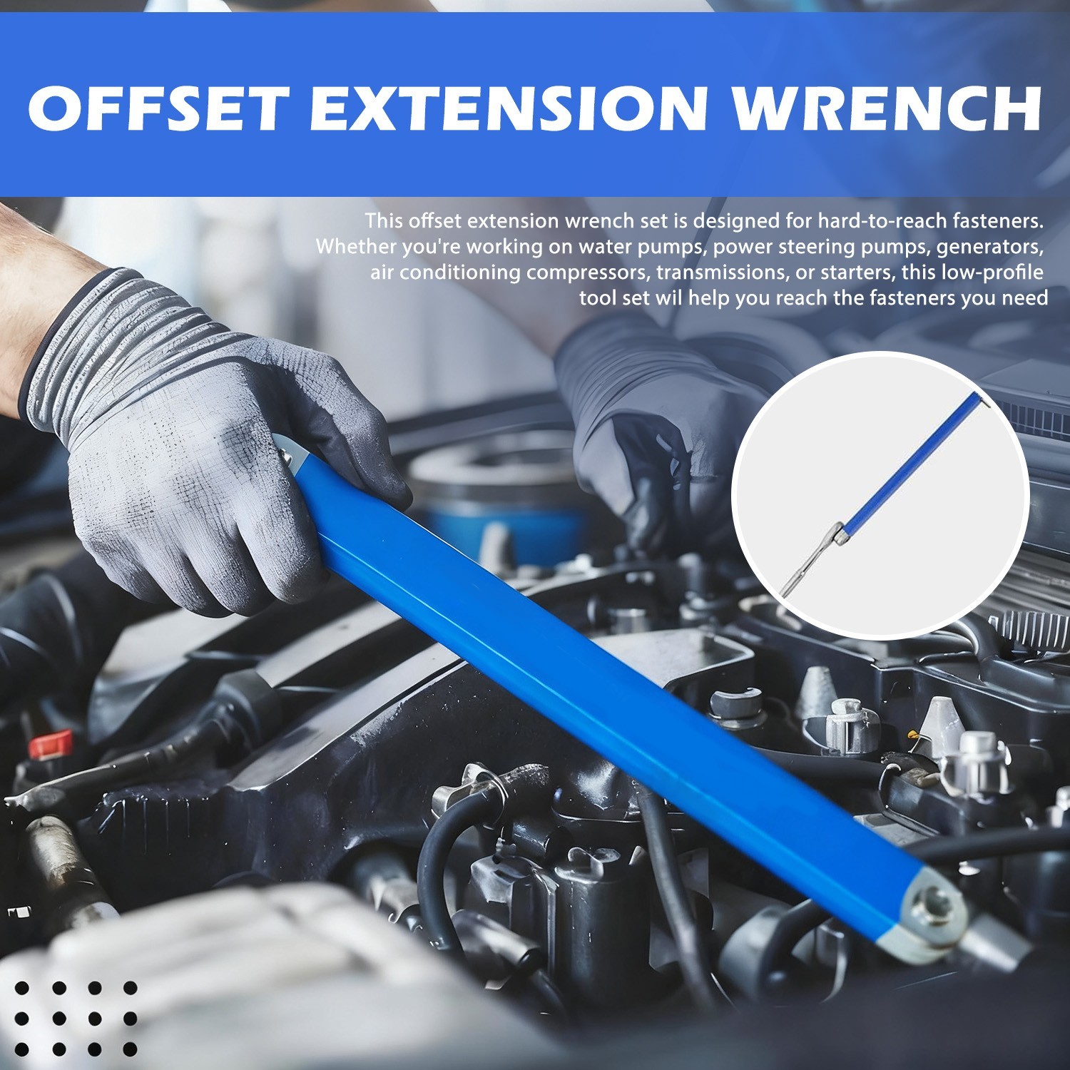 Offset Extension Wrench Set Ratchet Spanner Wrench with 4 Extender Adapter