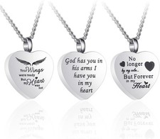 3 Pack Urn Necklace for Ashes Memorial Cremation Jewelry Ashes, Heart Silver...