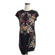 Black Zara Flower Boho Dress Black Floral Print Textured Pull On Dress S