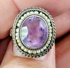 Antique Victorian Sterling Silver Amethyst & Seed Pearl Ring Size 7 - 1800s