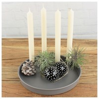 Kerzenteller Grau Metall Adventskranz Weihnachtsdeko Tischdeko Kranz Teller