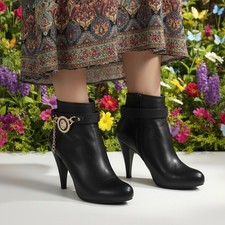 Women 2PCS Gold Boot Chain Bracelet Black Band Lion Head Charm Shoe Anklets SET