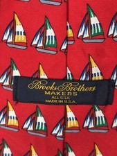 Brooks Brothers Tie Mens Red Silk Sailboat Print Necktie Nautical Made USA