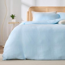 Blue Duvet Cover Queen Size, 100 Sandwashed Cotton Soft Queen Duvet Cover Set 3