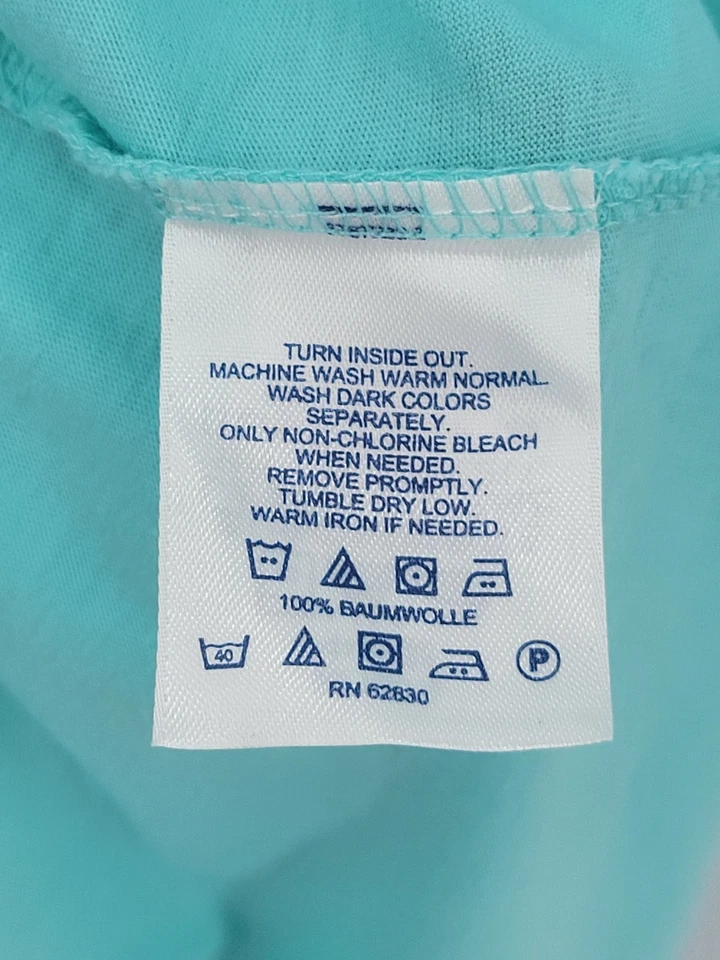 Top Lands End para mujer medio azul verde 3D rosetas manga corta boho artístico Foto 4 de 4