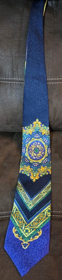 Authentic 1990s Gianni Versace multicolor silk tie — peak Versace maximalism from the founder's own era, a wearable piece of fashion history.