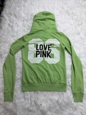 Y2K Victoria s Secret PINK Small S Lime Green Zip Up Hoodie LOVE PINK 86 Vintage