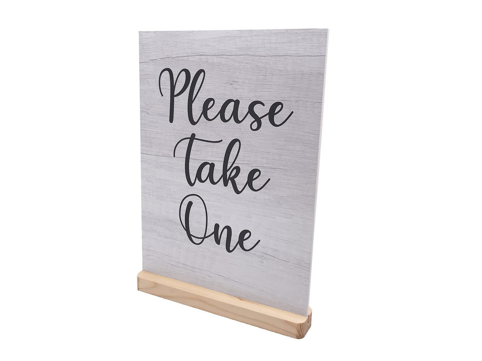 Please Take One Counter Sign – A4 ACM Panel w/ Acrylic Feet (White Wood)
