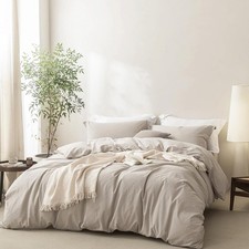 3 Pieces Cream Grey Duvet Cover Set Super King Plus Size 120'' L x 120'' W, 100 