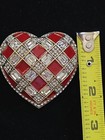 New Heidi Daus Heart Red Enamel & Clear Crystals Checkered Pattern Pin Brooch — photo 6