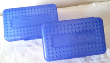 Vtg 2006 Spacemaker Crystal Blue Pencil Box 8.5  Plastic Frosted Bottom Lot of 2