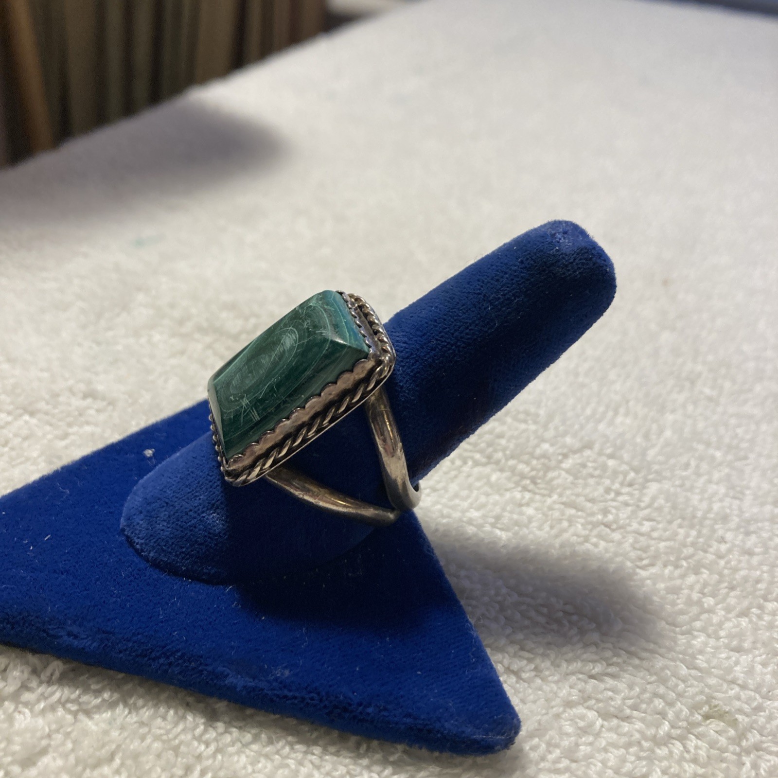 vintage malachite silver ring Rectangle. - image 2