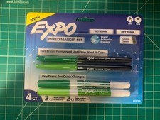 Expo Mixed Marker Set 4 Count Green Wet Erase, Dry Erase Fine Tip