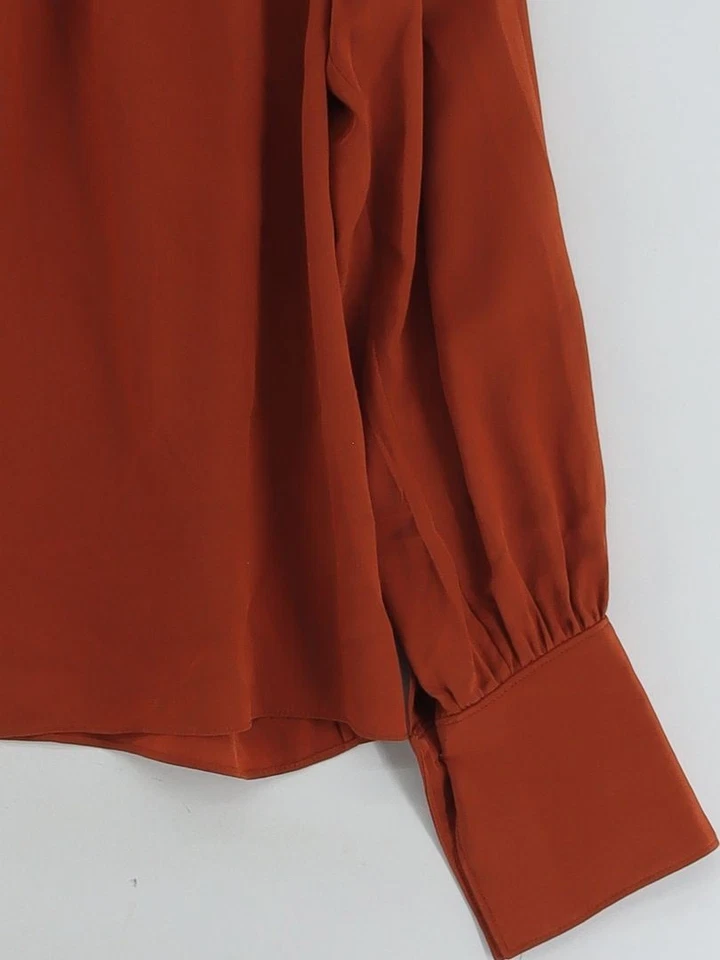 Blusa para mujer Joseph UK 10 marrón 100 % seda manga larga cuello básico Foto 4 de 4