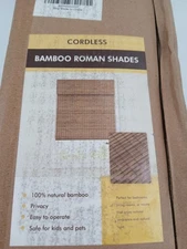 Cordless Bamboo Roman Shades 29.5 x 64 Eastfield Teak Natural Privacy Blinds New