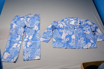 Zweiteiliges Pyjama-Set blau und rosa Blumenmuster Größe 14 von M&S