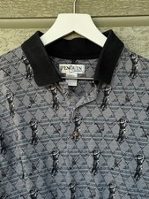 Vintage Penguin Sport Golf Theme Polo Shirt Mens Large 1990s Gray Black