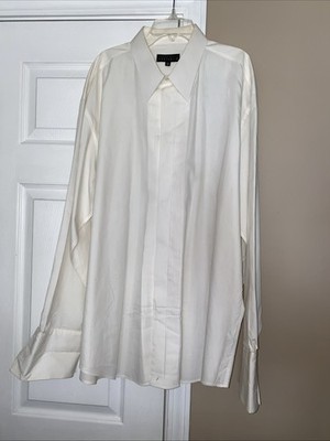 perry ellis white dress shirt Vintage Perry Ellis Portfolio White Shirt Mens 17.5 35 Tuxedo Pleated  French