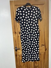 M&S Collection Navy Blue Polka Dot Jersey Midi Column Dress Size 6 Long 6LNG