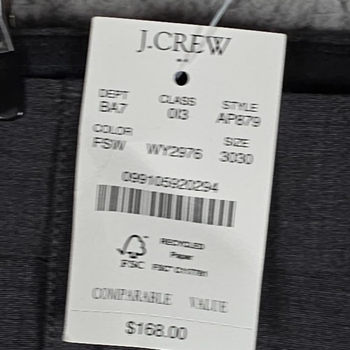 J. Crew Dress Pantalone Uomo Taglia 30x30 Misto Lana Antracite Thompson Conico Nuovo con etichette - Foto 9 di 12