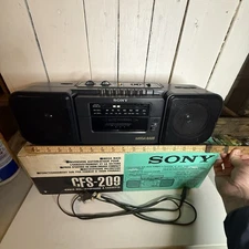 Sony CFS-209 AM/FM Cassette Boombox Mega Bass Auto Reverse TESTED W/ Box
