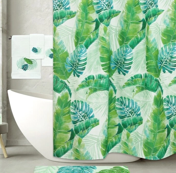 Тканевая занавеска для душа Bacova Kauai зеленые пальмовые листья тропический пляж летний домик - Изображение 2 из 4