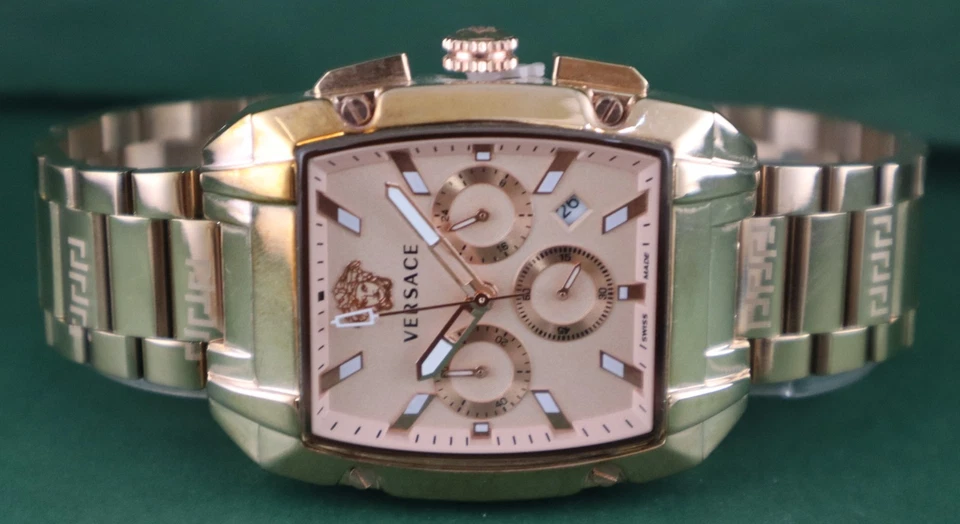 Reloj pulsera Versace de lujo de cuarzo para hombre cronógrafo esfera oro rosa todo funcionando Foto 4 de 4