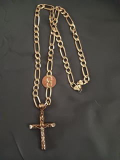 Nice Heavy 10k Gold Figaro Chain / Necklace With Cross / Crucifix