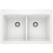 Blanco 440221 Diamond Equal Double Bowl Silgranit II: White Drop In Kitchen Sink