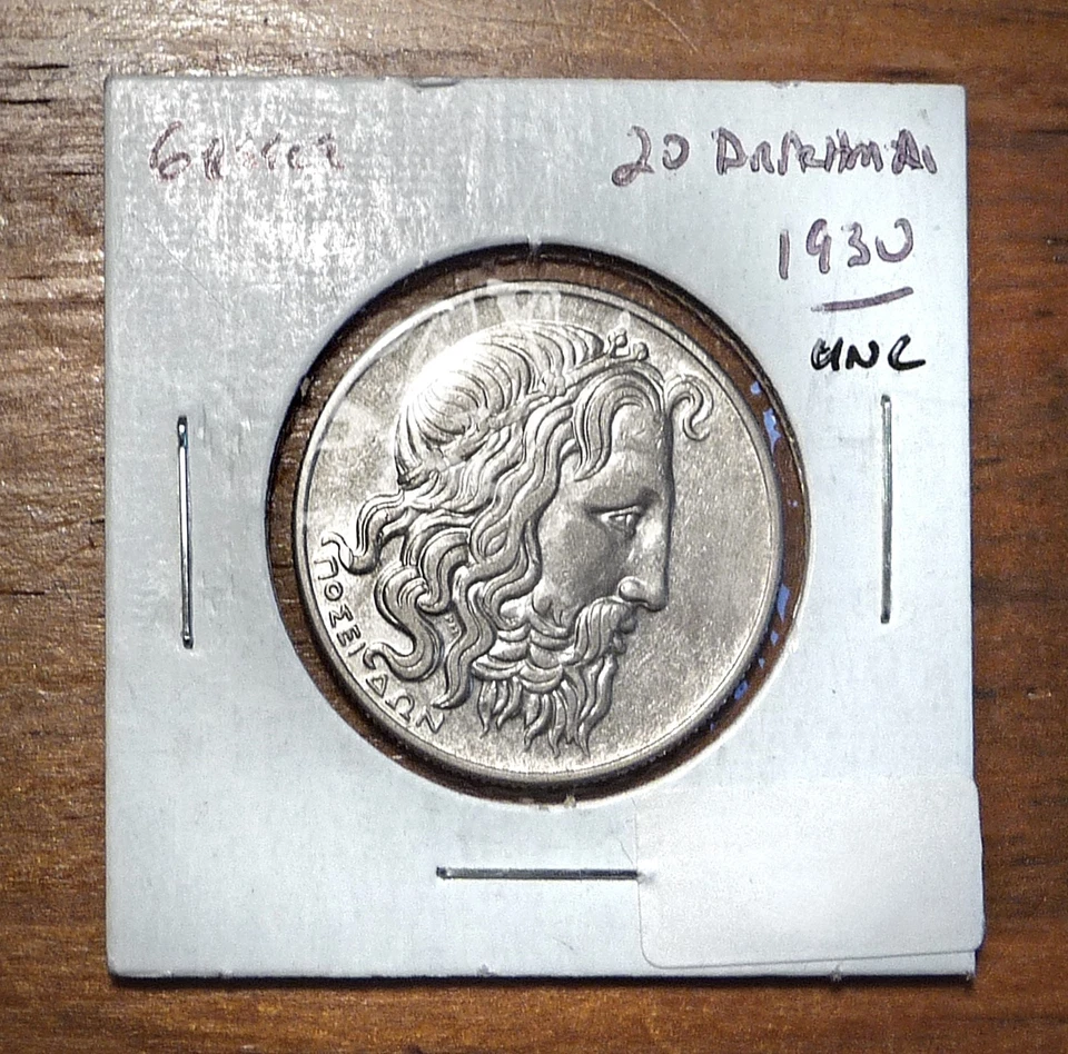Moneda de plata 20 dracmas Grecia 1930 ~ cabeza de Poseidón ~ sin circular Foto 3 de 4