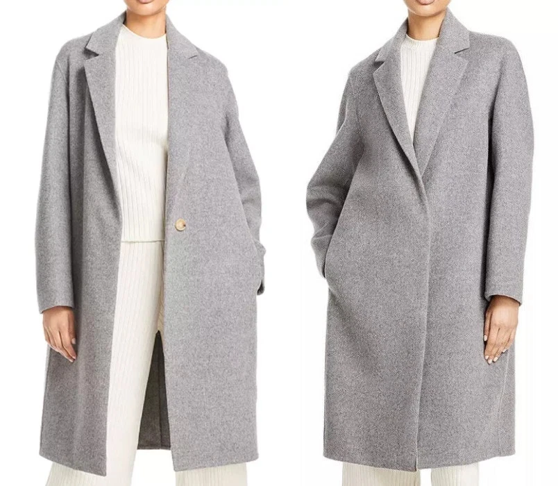 VINCE Women's Wool Long Classic Straight Coat in Medium Heather Blue XXL $695 - Image 3 of 4