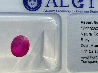 Fine Color Quality - Natural Vivid Red Ruby- 1.11 Carat - ALG Report & sealed