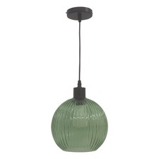Modern Green Ribbed Glass Globe Kitchen Dining Pendant Ceiling Light Fitting