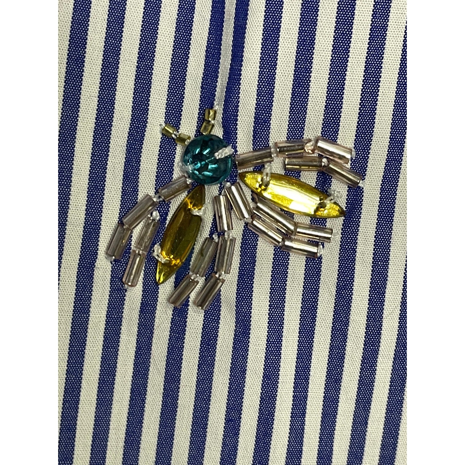 Talbots striped button down blouse rhinestone flo… - image 6