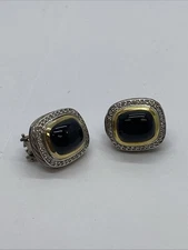 Authentic David Yurman Sterling Silver 18k Black Onyx Diamond Earrings
