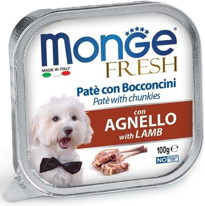 Stock 32x100g Monge Fresh Agnello: Il Cibo Umido Preferito dai Cani