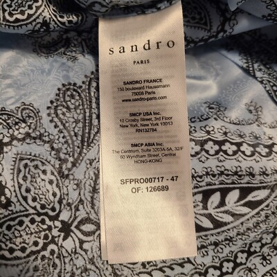 【A】 Sandro Paris Lt Blue Silk Paisley Jacquard Button Midi Dress EU 36