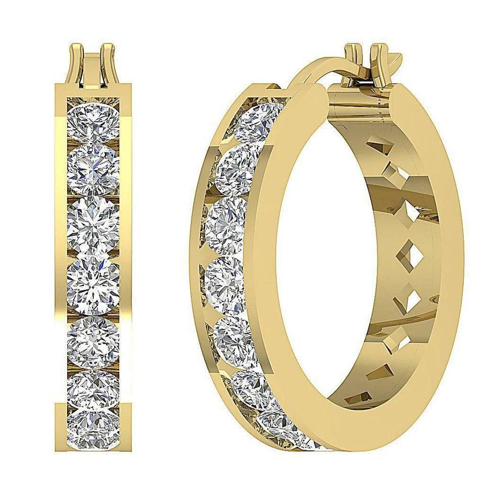 Hoops Earrings I1 G 1.40 Ct Round Diamond 0.80 Inch 14K White Yellow Rose Gold - Image 4 of 4