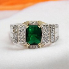 Emerald Cushion Cut Gemstone With 925 Sterling Silver Ring For Men's 908