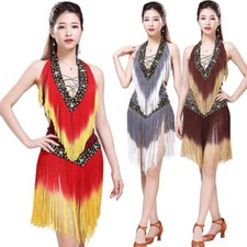 Beads Fringe Leopard Carnival Jazz Outfit Latin Dance Dress 3 Colors 3 Sizes