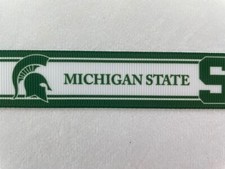Michigan State Spartans Helmet green on white Grosgrain ribbon 5/8" 7/8"