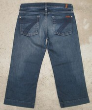 7 for all Mankind Dojo Crop Jeans Women Sz 27 / 28 Dark Blue Distressed Stretch