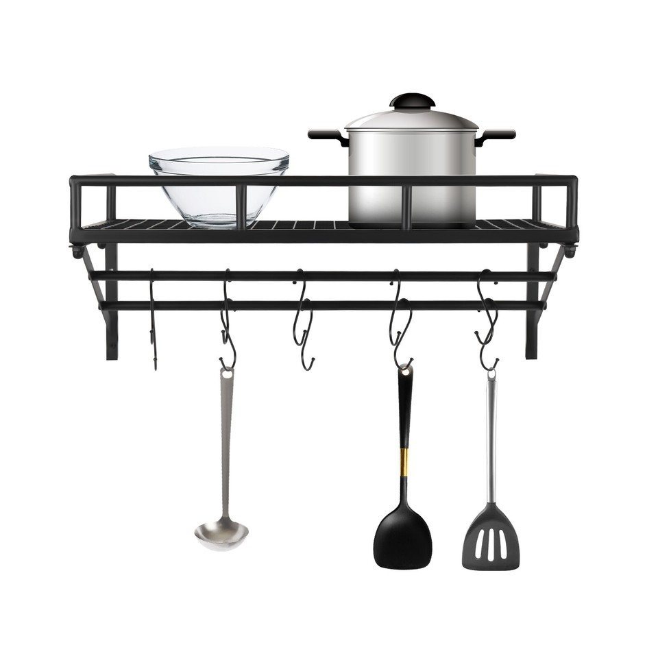 Kitchen Wall Mounted Storage Shelf Cookware Pan Pot Organizer Rack with ...