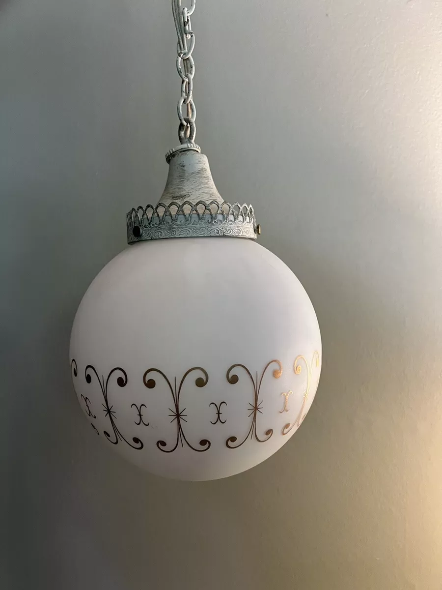 Vintage Mid Century Mod Glass Globe MCM Hanging Ceiling Swag Light