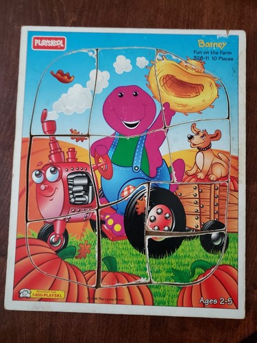Playskool 328 11 Barney Fun On The Farm 10 Piece Wooden Jig Saw Puzzle Ebay