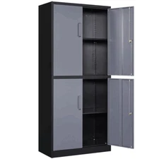 Metal Garage Cabinet with 4 Doors 2 Adjustable Shelves Lockable for Home Garage