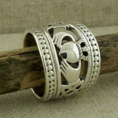 Sterling Silver Wide Claddagh Ring Celtic Knots Bead Edges Keith Jack Gift  Boxed