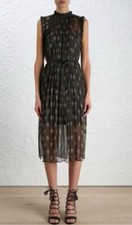 Zimmermann Karmic Stamp Ruffle Dress In Olive- Size 0