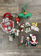 11 Vintage Christmas Mixed Lot Cross Stitch On Plastic Canvas Crafted OrnamentsB